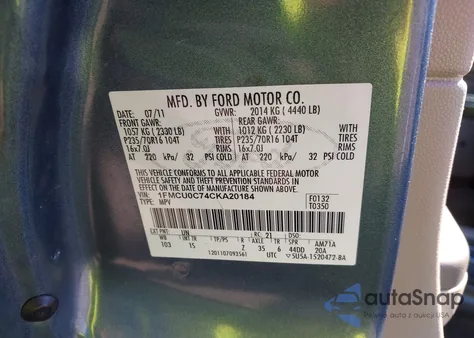 2012 Ford Escape Xls from USA, damaged, VIN 1FMCU0C74CKA20184